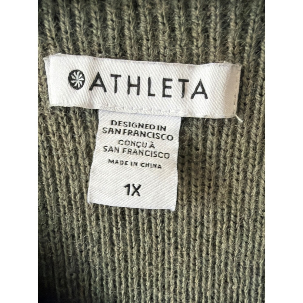 Athleta Hanover V-Neck Sweater Womens 1X Olive Green Merino Wool Blend High-Low - Picture 4 of 7